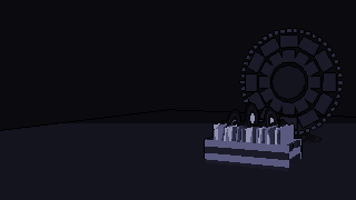 A crate of records in blank gray sleeves, and behind it an empty Camelot wheel.