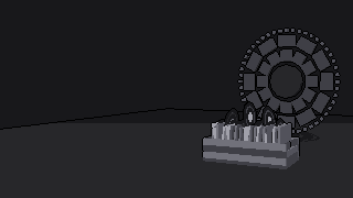 A crate of records in blank gray sleeves, and behind it an empty Camelot wheel.