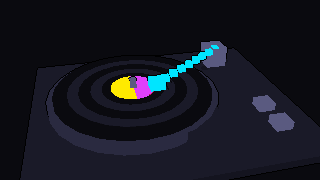 A pixel turntable with a record on it.