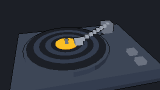 A pixel turntable with a record on it.