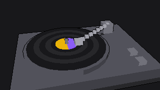 A pixel turntable with a record on it.