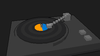 A pixel turntable with a record on it.