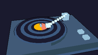 A pixel turntable with a record on it.